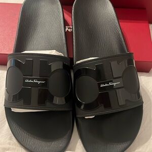 Men’s black Ferragamo slides brand new in box size 13